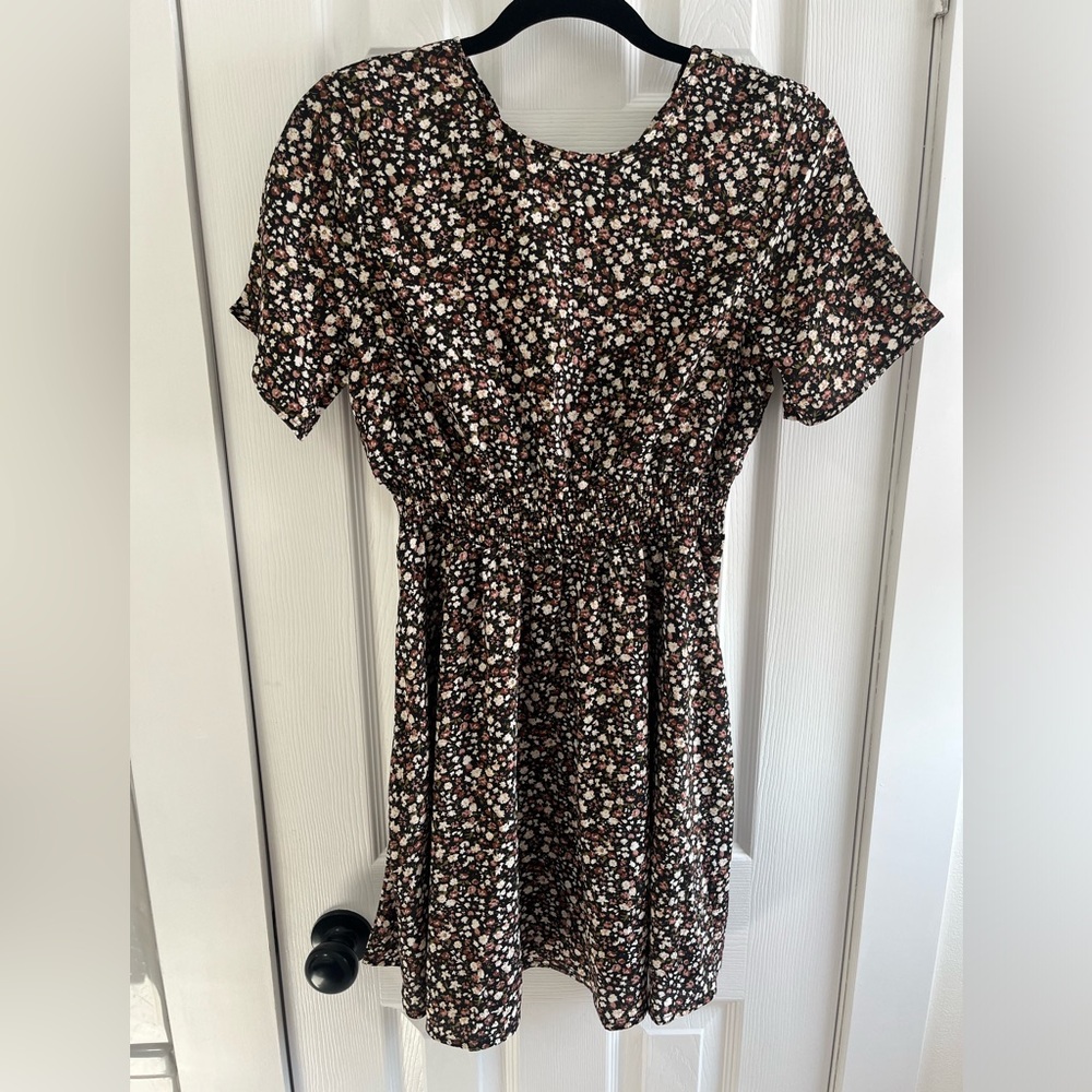 SHEIN Floral Print Dress - Black and White/Pink
